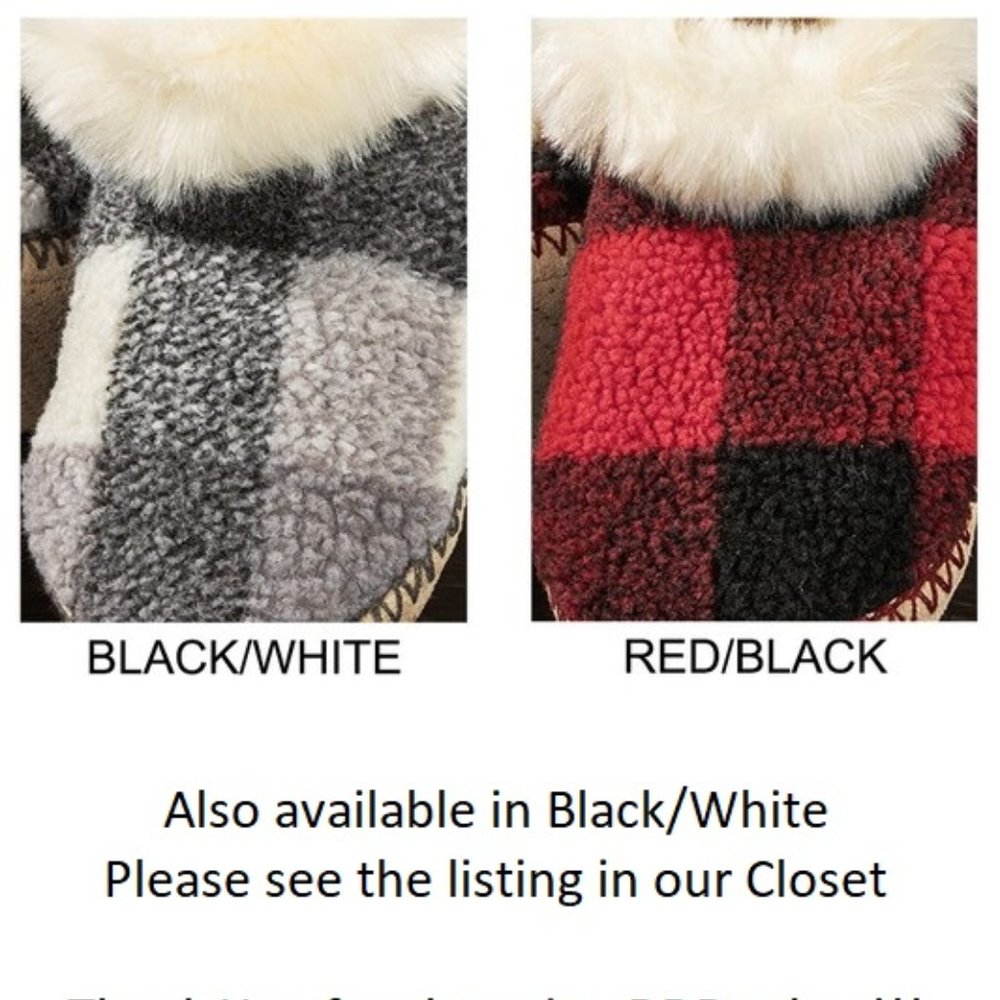 ๐ Black & White Buffalo Check Plaid Indoor Slipper Booties Faux Fur Lining ๐ - Picture 5 of 5